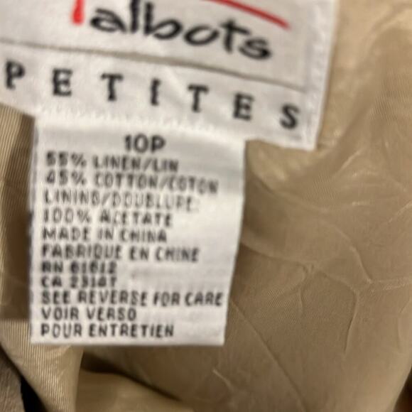 VTG Talbots Size 10P Tan Linen Blend Tortoise Button Front Midi Dress Vest - Picture 8 of 10